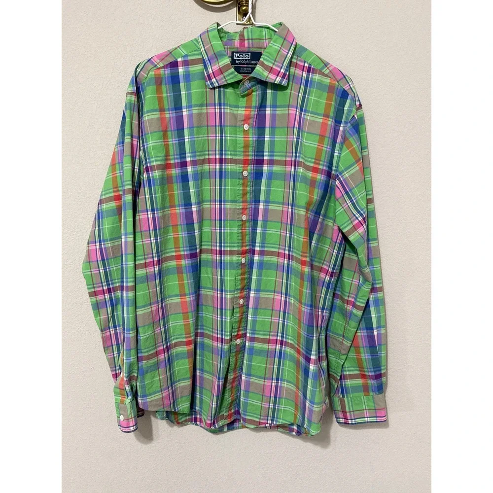 Polo Ralph Lauren Button Down Mens XL Green Multi Plaid Stanton Custom Fit Shirt